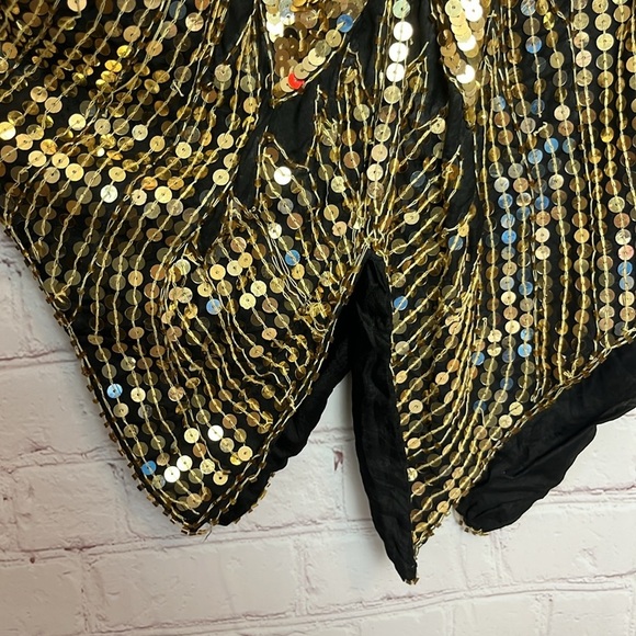 Vintage Gold Sequin Butterfly Top with Silk Lining - Picture 7 of 11